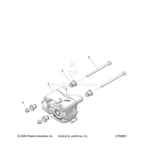 An Image of a Genuine Polaris Parts Schematic Diagram showing the schematic - DRIVE TRAIN: GEARCASE MOUNTING FRONT - 2025 POLARIS RZR PRO R RACE