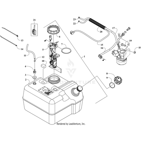 Exploded diagram of the Fuel Tank - (Inc. 2-7) by Arctic Cat showing labeled components like tank, cap, hoses, fuel pump, electrical connectors, and fasteners—each numbered for easy reference with OEM Arctic Cat parts.