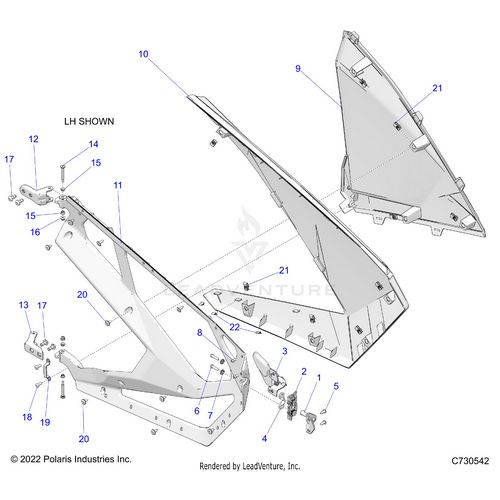 An Image of a Genuine Polaris Parts Schematic Diagram showing the schematic - BODY: DOORS FRONT - 2024 POLARIS RZR PRO XP 4 SPORT