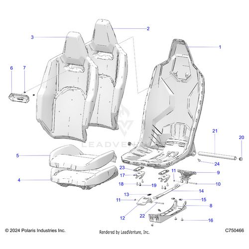 An Image of a Genuine Polaris Parts Schematic Diagram showing the schematic - BODY: SEAT ASM. FRONT - 2026 POLARIS RZR PRO XP 4 ULTIMATE