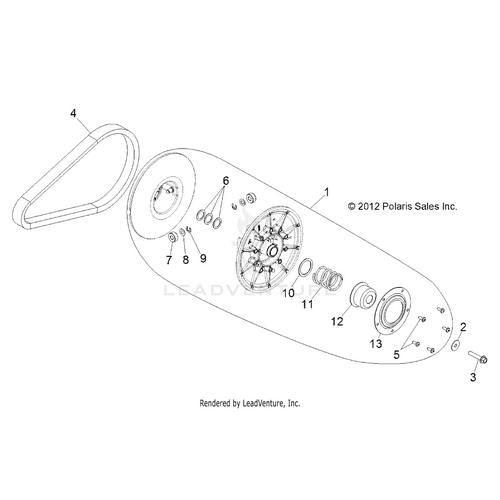 An Image of a Genuine Polaris Parts Schematic Diagram showing the schematic - DRIVE TRAIN: SECONDARY CLUTCH - 2015 POLARIS RZR 570