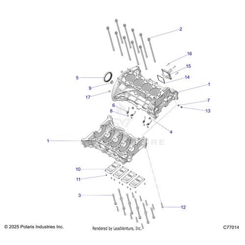 An Image of a Genuine Polaris Parts Schematic Diagram showing the schematic - ENGINE: CYLINDER BLOCK - 2025 POLARIS RZR PRO R RACE