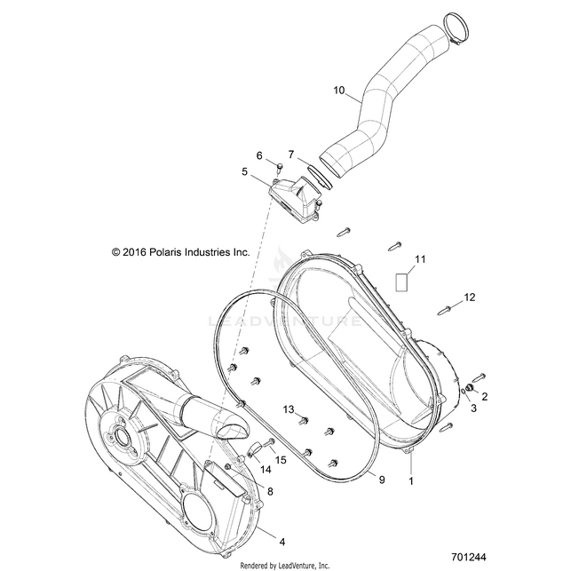 An Image of a Genuine Polaris Parts Schematic Diagram showing the schematic - DRIVE TRAIN: CLUTCH COVER and DUCTING - 2018 POLARIS RZR 570