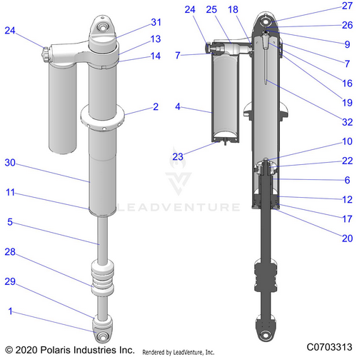 An Image of a Genuine Polaris Parts Schematic Diagram showing the schematic - SUSPENSION: REAR SHOCK INTERNALS - 2022 POLARIS RZR XP 4 1000 PREMIUM