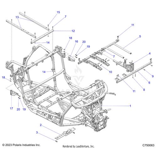 An Image of a Genuine Polaris Parts Schematic Diagram showing the schematic - CHASSIS: MAIN FRAME - 2024 POLARIS RZR TURBO R ULTIMATE