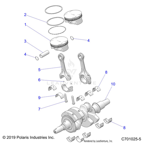 An Image of a Genuine Polaris Parts Schematic Diagram showing the schematic - ENGINE: CRANKSHAFT and PISTON - 2023 POLARIS RZR 900 TRAIL S