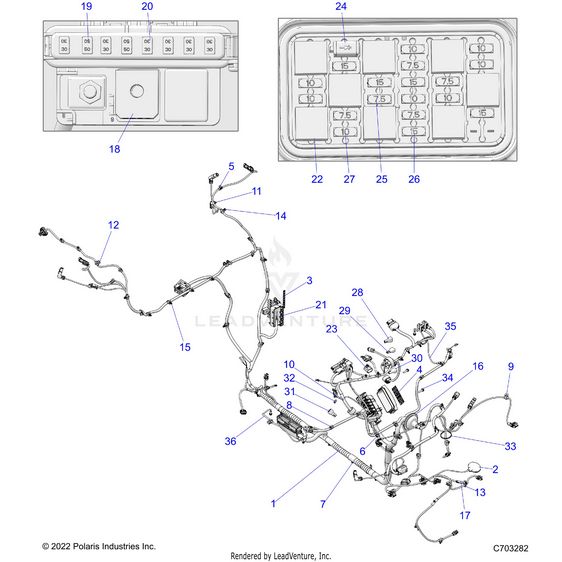 An Image of a Genuine Polaris Parts Schematic Diagram showing the schematic - ELECTRICAL: WIRE HARNESS CHASSIS - 2023 POLARIS RZR PRO R ULTIMATE TROY LEE DESIGNS