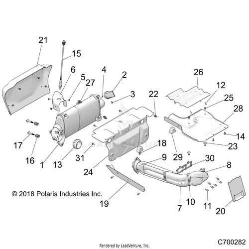 An Image of a Genuine Polaris Parts Schematic Diagram showing the schematic - ENGINE: EXHAUST SYSTEM - 2019 POLARIS RZR XP 4 1000