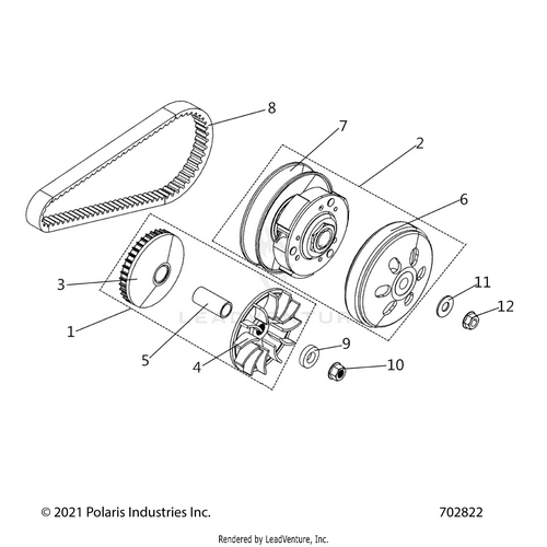 An Image of a Genuine Polaris Parts Schematic Diagram showing the schematic - DRIVE TRAIN: PRIMARY CLUTCH - 2026 POLARIS RZR 200 MD