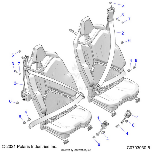 An Image of a Genuine Polaris Parts Schematic Diagram showing the schematic - BODY: SEAT BELT MOUNTING REAR STANDARD - 2021 POLARIS RZR PRO XP 4 SPORT ROCKFORD LE