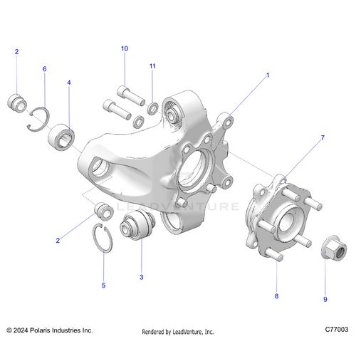 An Image of a Genuine Polaris Parts Schematic Diagram showing the schematic - SUSPENSION: REAR CARRIER - 2025 POLARIS RZR PRO R RACE