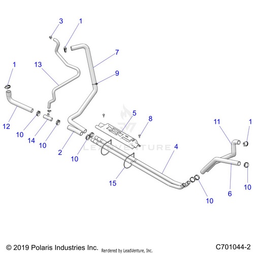An Image of a Genuine Polaris Parts Schematic Diagram showing the schematic - ENGINE: COOLING HOSES - 2021 POLARIS RZR TRAIL