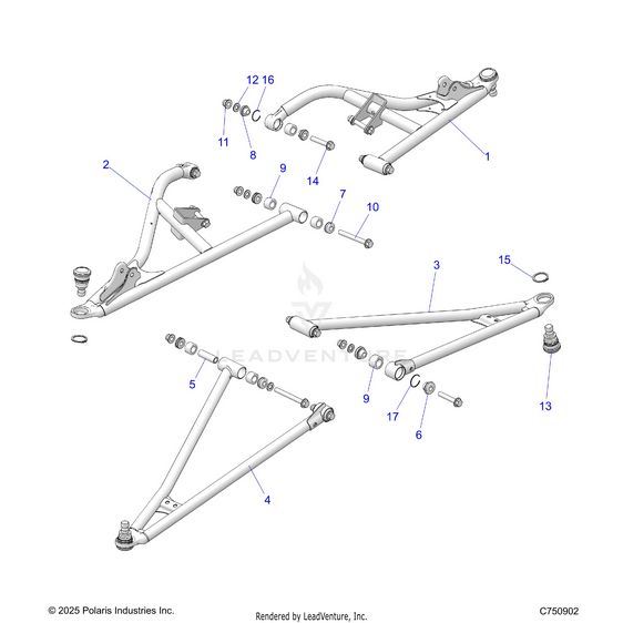 An Image of a Genuine Polaris Parts Schematic Diagram showing the schematic - SUSPENSION: FRONT CONTROL ARMS - 2026 POLARIS RZR XP 1000 SPORT