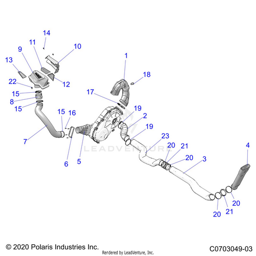 An Image of a Genuine Polaris Parts Schematic Diagram showing the schematic - DRIVE TRAIN: CLUTCH COVER DUCTING - 2023 POLARIS RZR PRO R 4 RIDE COMMAND