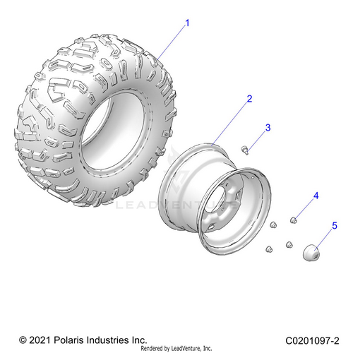 An Image of a Genuine Polaris Parts Schematic Diagram showing the schematic - WHEELS: REAR - 2022 POLARIS RZR 200