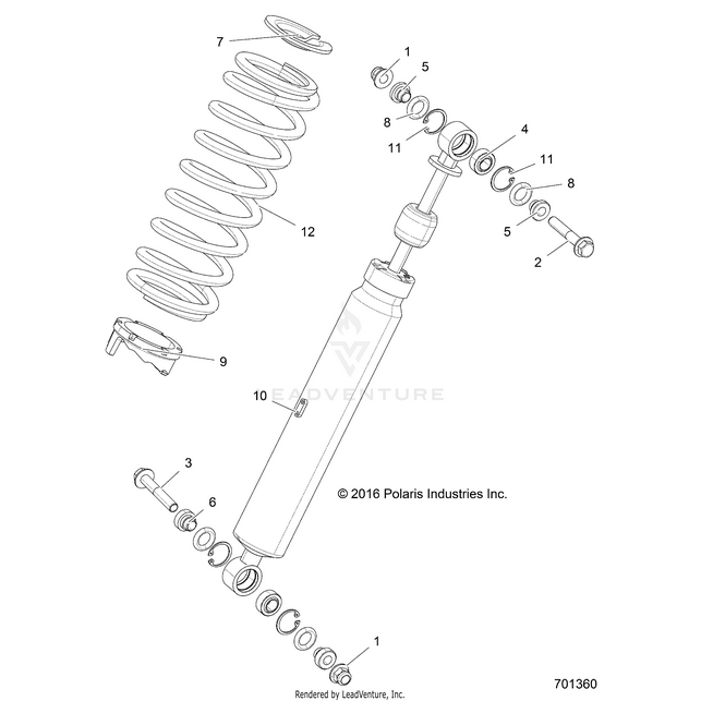 An Image of a Genuine Polaris Parts Schematic Diagram showing the schematic - SUSPENSION: REAR SHOCK MOUNTING - 2017 POLARIS RZR 570 S