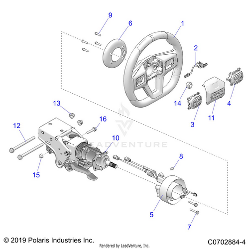 An Image of a Genuine Polaris Parts Schematic Diagram showing the schematic - STEERING: UPPER PREMIUM/ULTIMATE - 2020 POLARIS RZR PRO XP