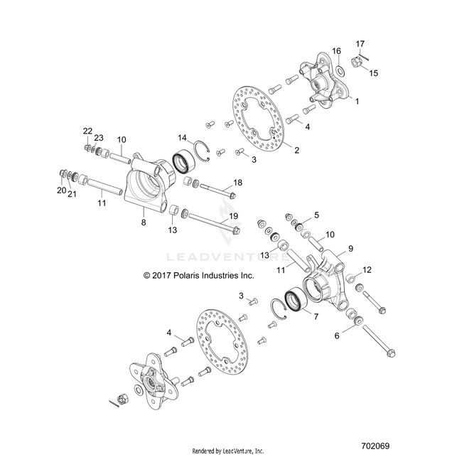 An Image of a Genuine Polaris Parts Schematic Diagram showing the schematic - SUSPENSION: REAR CARRIER - 2019 POLARIS RZR S 900