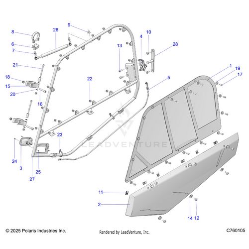 An Image of a Genuine Polaris Parts Schematic Diagram showing the schematic - BODY: DOORS - 2026 POLARIS RZR PRO R RACE