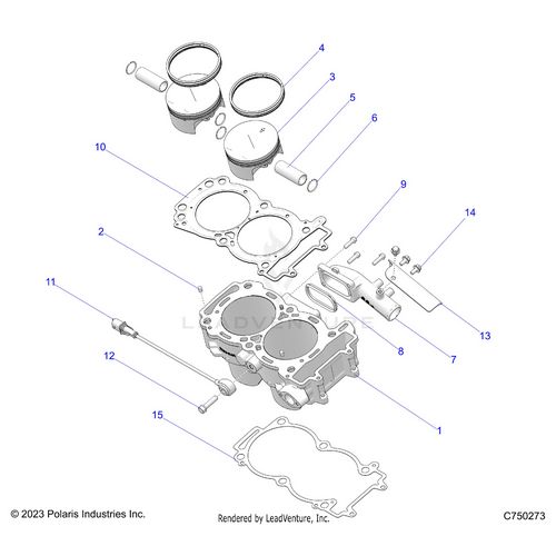 An Image of a Genuine Polaris Parts Schematic Diagram showing the schematic - ENGINE: CYLINDER AND PISTON - 2025 POLARIS RZR PRO XP PREMIUM