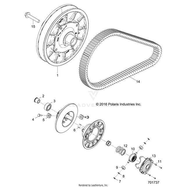 An Image of a Genuine Polaris Parts Schematic Diagram showing the schematic - DRIVE TRAIN: SECONDARY CLUTCH - 2022 POLARIS RZR TRAIL S 1000 PREMIUM