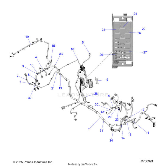 An Image of a Genuine Polaris Parts Schematic Diagram showing the schematic - ELECTRICAL: WIRE HARNESS - 2026 POLARIS RZR XP 4 1000 SPORT