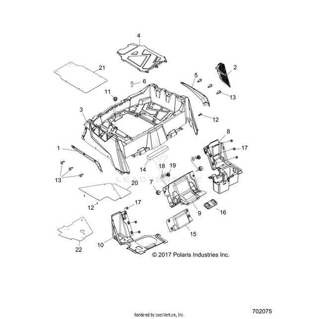 An Image of a Genuine Polaris Parts Schematic Diagram showing the schematic - BODY: REAR RACK and FENDERS - 2018 POLARIS RZR 570 EPS
