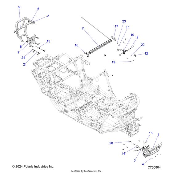 An Image of a Genuine Polaris Parts Schematic Diagram showing the schematic - ACCESSORY: BUMPERS AND ROCKERS - 2025 POLARIS RZR PRO R FACTORY ARMORED LE ULTIMATE