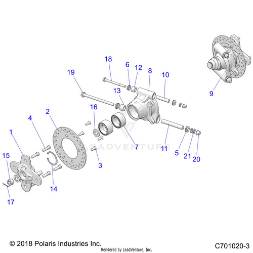 An Image of a Genuine Polaris Parts Schematic Diagram showing the schematic - SUSPENSION: REAR CARRIER - 2020 POLARIS RZR 900 EPS RIDE COMMAND