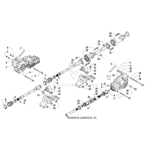 Exploded diagram of Arctic Cat Propeller Shaft - Front, with numbered parts like gears, bearings, and brackets—perfect for identifying OEM Arctic Cat Parts or understanding how the Propeller Shaft fits in your UTV.