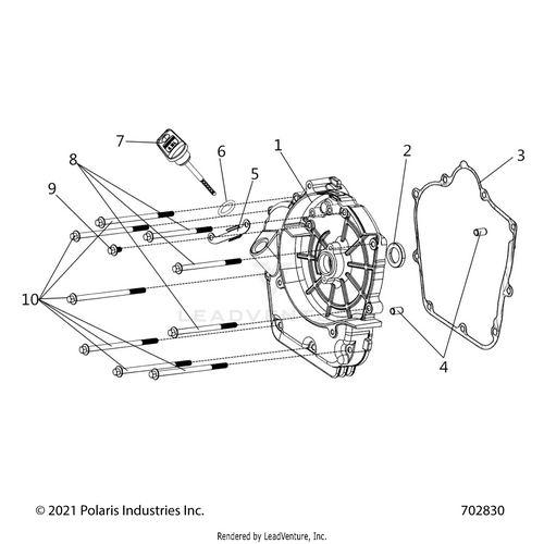 An Image of a Genuine Polaris Parts Schematic Diagram showing the schematic - ENGINE: CRANKCASE COVER ASM RIGHT - 2022 POLARIS RZR 200