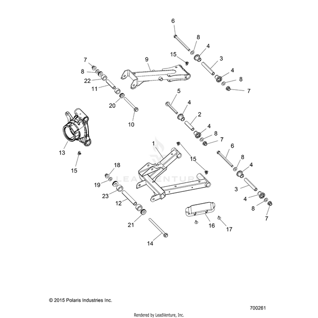 An Image of a Genuine Polaris Parts Schematic Diagram showing the schematic - SUSPENSION: REAR CONTROL ARMS - 2016 POLARIS RZR 900/900 EPS