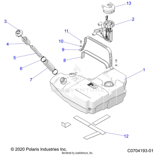 An Image of a Genuine Polaris Parts Schematic Diagram showing the schematic - FUEL: SYSTEM FUEL TANK - 2023 POLARIS RZR PRO R 4 RIDE COMMAND