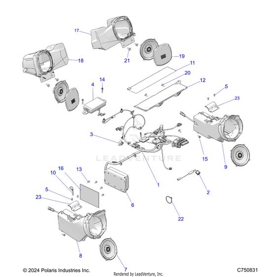 An Image of a Genuine Polaris Parts Schematic Diagram showing the schematic - ELECTRICAL: AUDIO RIDE COMMAND - 2026 POLARIS RZR XP 4 1000 ULTIMATE