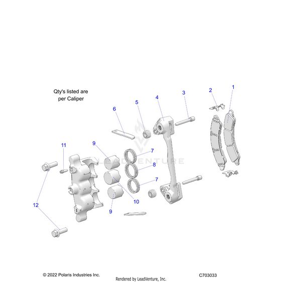 An Image of a Genuine Polaris Parts Schematic Diagram showing the schematic - BRAKES: CALIPER FRONT - 2022 POLARIS RZR PRO R 4 SPORT