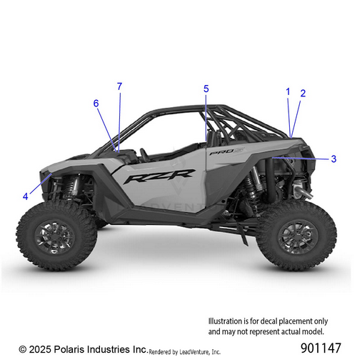 An Image of a Genuine Polaris Parts Schematic Diagram showing the schematic - BODY: DECALS STANDARD - 2026 POLARIS RZR PRO S ULTIMATE