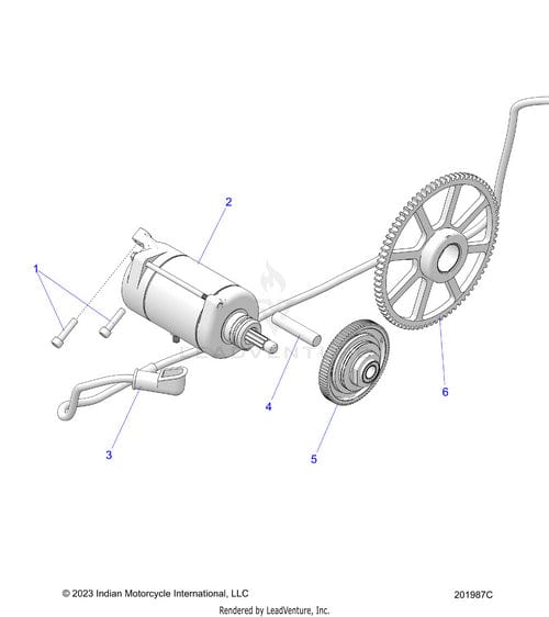Exploded technical diagram of the Motor Starter by Polaris with labeled bolts, motor, hooks, and gears—perfect for identifying OEM parts or sourcing genuine Polaris components.
