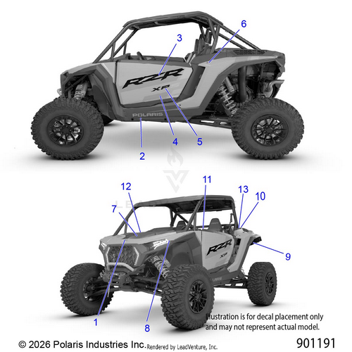 An Image of a Genuine Polaris Parts Schematic Diagram showing the schematic - BODY: DECALS - 2026 POLARIS RZR XP S 1000 ULTIMATE