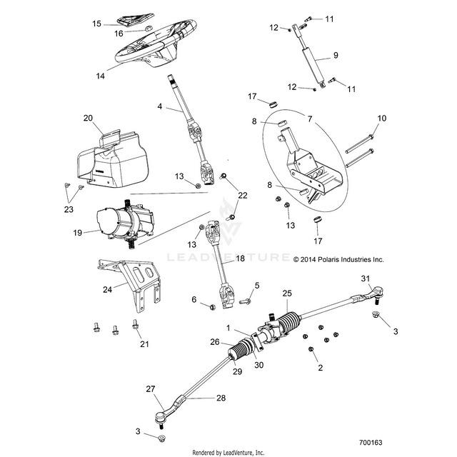An Image of a Genuine Polaris Parts Schematic Diagram showing the schematic - STEERING: POWER STEERING ASM. - 2015 POLARIS RZR 900/900 EPS