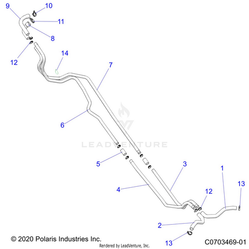 An Image of a Genuine Polaris Parts Schematic Diagram showing the schematic - ENGINE: COOLING HOSES AND RELATED - 2023 POLARIS RZR PRO R 4 SPORT
