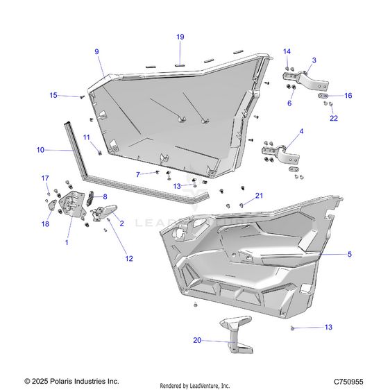 An Image of a Genuine Polaris Parts Schematic Diagram showing the schematic - BODY: DOORS - 2026 POLARIS RZR PRO R ULTIMATE