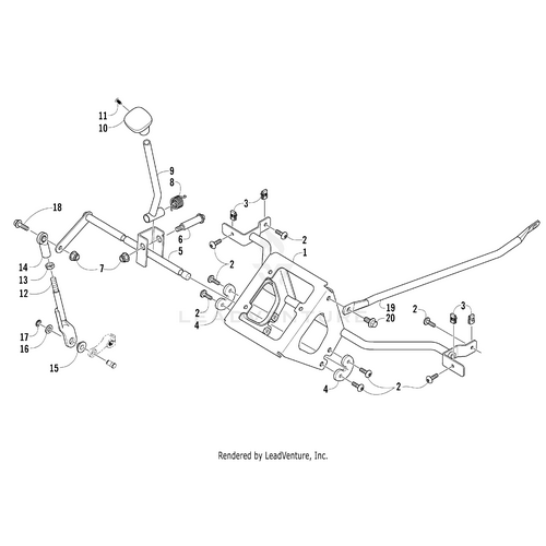 Exploded diagram of the Shift Linkage - Painted Black by Arctic Cat, showing rods, levers, bolts, washers, and central frame—all numbered for easy assembly and part sourcing at Witchdoctors.com.
