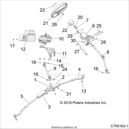 An Image of a Genuine Polaris Parts Schematic Diagram showing the schematic - STEERING: STEERING ASM. - 2018 POLARIS RZR XP TURBO S