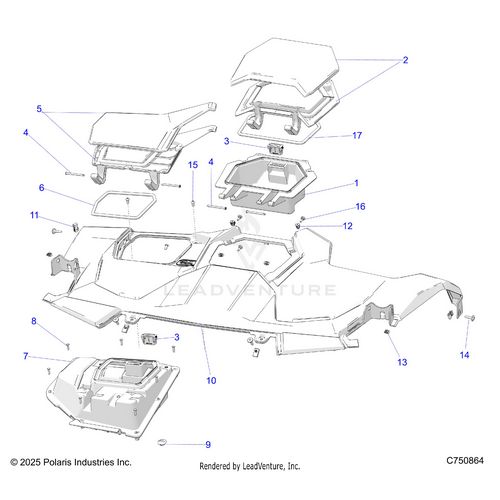 An Image of a Genuine Polaris Parts Schematic Diagram showing the schematic - BODY: DASH UPPER - 2025 POLARIS RZR PRO R 4 SPORT