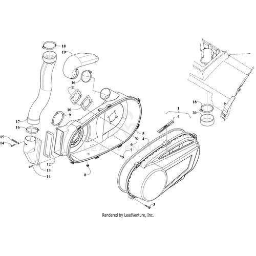 Exploded diagram of a mechanical assembly with labeled parts—covers, hoses, connectors. Components like the Seal by Arctic Cat and other OEM Arctic Cat parts are numbered and separated to illustrate how they fit together.