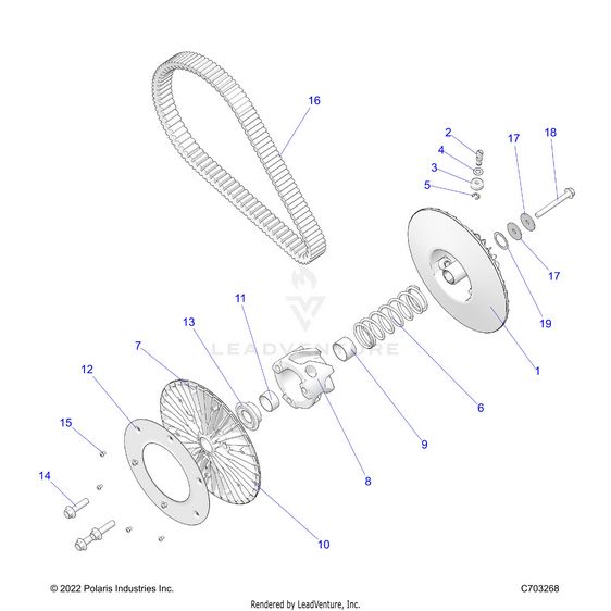 An Image of a Genuine Polaris Parts Schematic Diagram showing the schematic - DRIVE TRAIN: SECONDARY CLUTCH/BELT - 2023 POLARIS RZR PRO R 4 SPORT