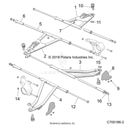 An Image of a Genuine Polaris Parts Schematic Diagram showing the schematic - SUSPENSION: FRONT CONTROL ARMS - 2022 POLARIS RZR TRAIL 570