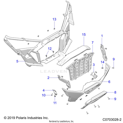 An Image of a Genuine Polaris Parts Schematic Diagram showing the schematic - BODY: FRONT BUMPER - 2021 POLARIS RZR PRO XP 4 SPORT