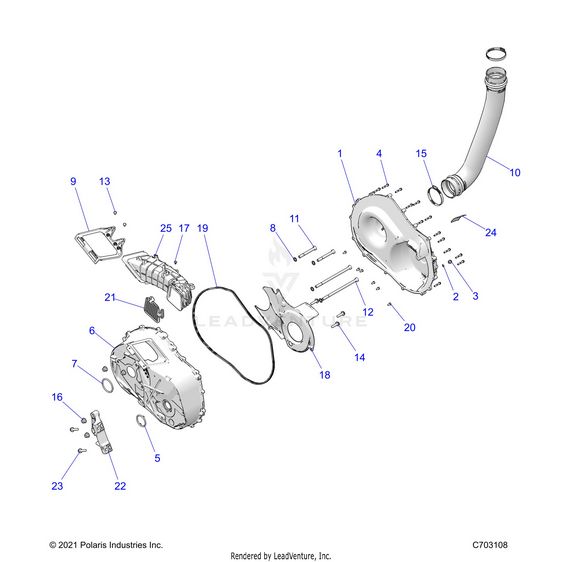 An Image of a Genuine Polaris Parts Schematic Diagram showing the schematic - DRIVE TRAIN: CLUTCH COVER AND DUCTING - 2024 POLARIS RZR XP 1000 PREMIUM