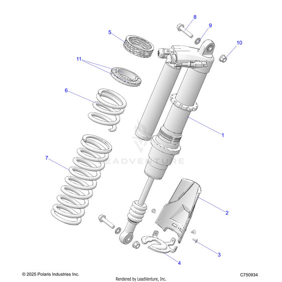 An Image of a Genuine Polaris Parts Schematic Diagram showing the schematic - SUSPENSION: REAR SHOCK & MOUNTING - 2026 POLARIS RZR PRO R ULTIMATE
